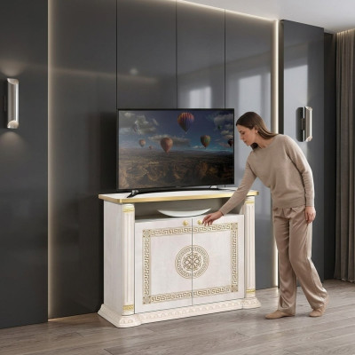 Mobile TV di design rtv, credenza per televisore, mobile di lusso in legno oro beige