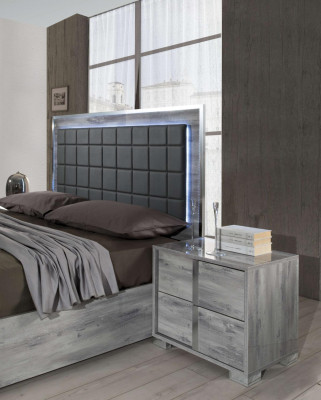Letto di lusso doppio in legno imbottito grigio design moderno