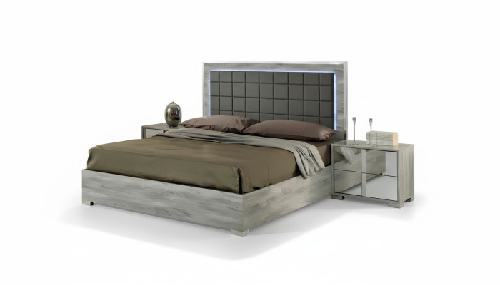 Letto di lusso doppio in legno imbottito grigio design moderno