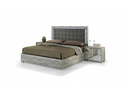 Letto di lusso doppio in legno imbottito grigio design moderno