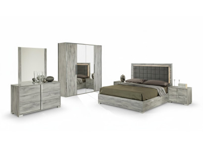 Set di mobili da camera da letto con letto, comodino, armadio, cassettiera e specchio 6 pezzi