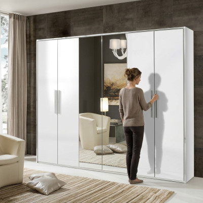 Armadio a specchio per camera da letto con 6 porte in legno