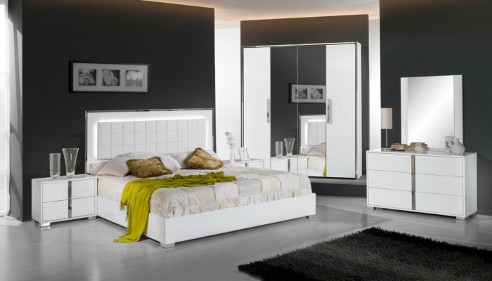 Set di mobili da camera da letto con letto, comodino, armadio, cassettiera e specchio, 6 pezzi nuovo
