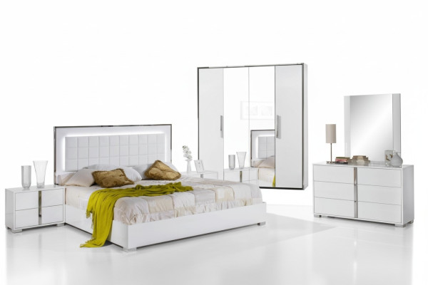 Set di mobili da camera da letto con letto, comodino, armadio, cassettiera e specchio, 6 pezzi nuovo