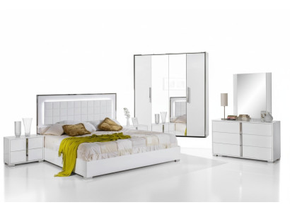 Set di mobili da camera da letto con letto, comodino, armadio, cassettiera e specchio, 6 pezzi nuovo