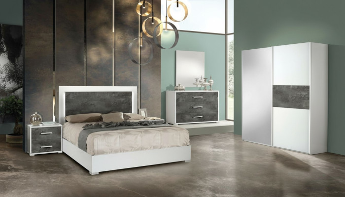 Set di 6 pezzi letto da camera da letto, comodino, armadio, cassettiera, specchio, matrimoniale, nuovo