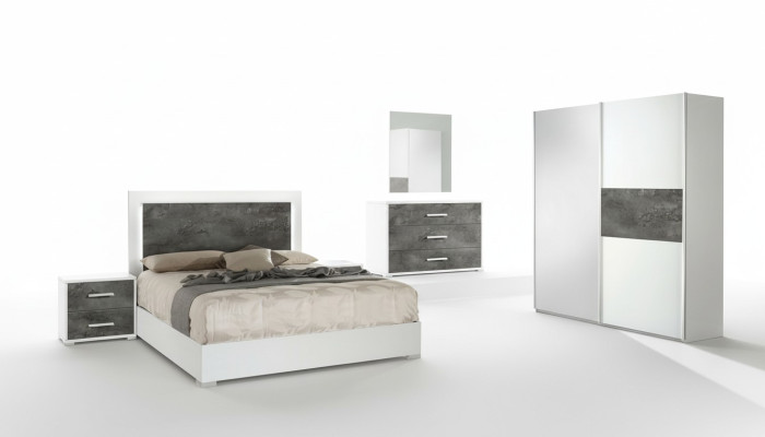 Set di 6 pezzi letto da camera da letto, comodino, armadio, cassettiera, specchio, matrimoniale, nuovo
