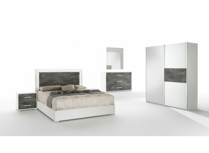 Set di 6 pezzi letto da camera da letto, comodino, armadio, cassettiera, specchio, matrimoniale, nuovo