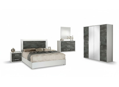 Set di mobili da camera da letto letto comodino armadio cassettiera specchio doppio nuovo 6 pezzi.