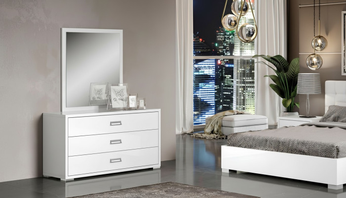 Set di comò con specchio bianco in legno design moderno