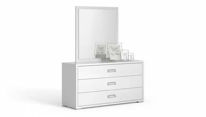 Set di comò con specchio bianco in legno design moderno