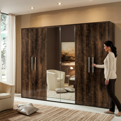 xxl armadio con 6 porte mobili design legno lusso specchio nuovo