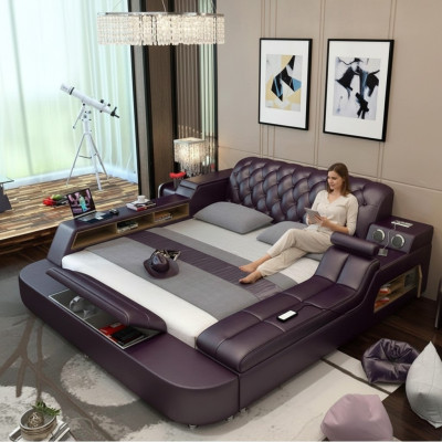 Design Letto XXL Letti in Pelle Hotel Imbottiti 180x200 Libreria Multifunzione