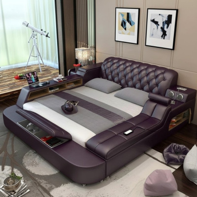 Design Letto XXL Letti in Pelle Hotel Imbottiti 180x200 Libreria Multifunzione