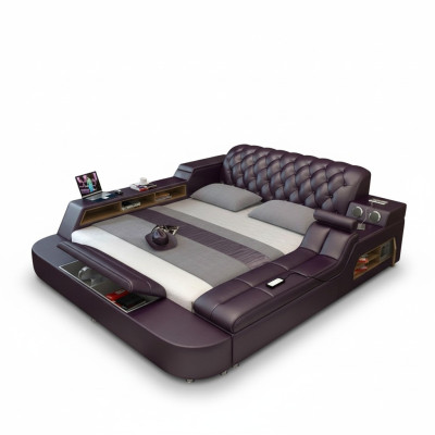 Design Letto XXL Letti in Pelle Hotel Imbottiti 180x200 Libreria Multifunzione