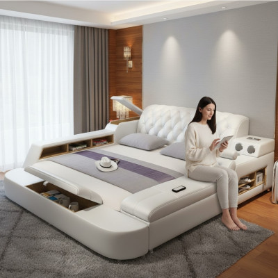 Design Letto Multifunzionale XXL Letto Grande in Pelle Hotel Imbottito 150x200cm