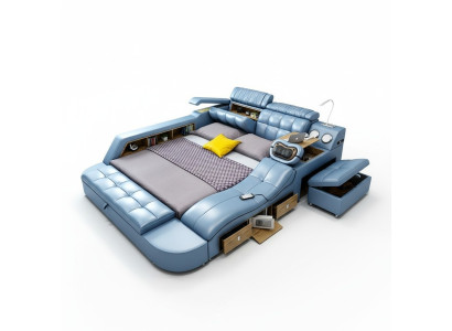 Design letto XXL grande in pelle per hotel imbottito 180x200 con funzione multifunzione librerie.