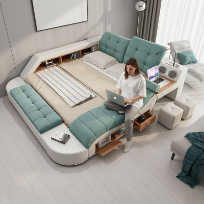Letto matrimoniale in pelle imbottita Letti Multifunzionali con funzione massaggio Nuovo