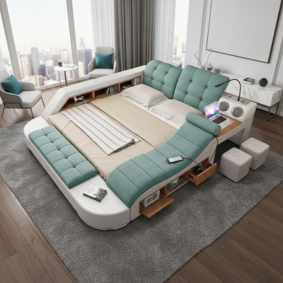 Letto matrimoniale in pelle imbottita Letti Multifunzionali con funzione massaggio Nuovo