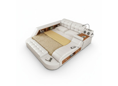 Multifunzione Letto Scaffale Armadio USB Stazione di Ricarica Doppi Letti in Pelle
