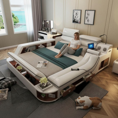 Letti alberghieri 180x200cm con scaffale multifunzione USB Design Letto xxl Grande in pelle