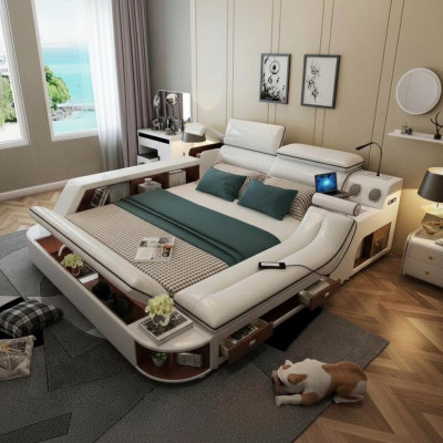 Letti alberghieri 180x200cm con scaffale multifunzione USB Design Letto xxl Grande in pelle