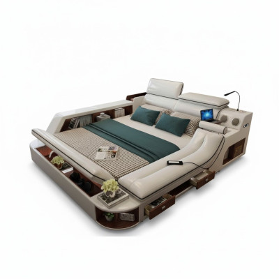Letti alberghieri 180x200cm con scaffale multifunzione USB Design Letto xxl Grande in pelle