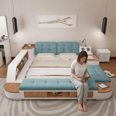 Letti imbottiti Hotel moderni multifunzionali nuovi design di lusso in pelle.