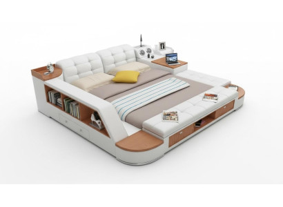 Multifunzione Letto Scaffali Lusso Letto in Pelle 180x200.