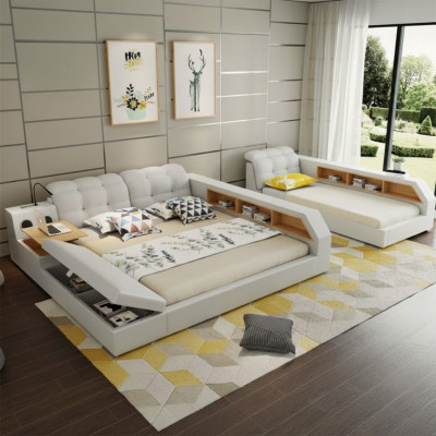 Disegno Letto in Pelle Hotel Doppio Ripiano Scaffale 180x200 Multifunzionale