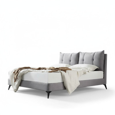 Doppio letto hotel beige 180x200 in pelle con design imbottito.