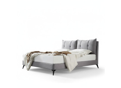 Doppio letto hotel beige 180x200 in pelle con design imbottito.