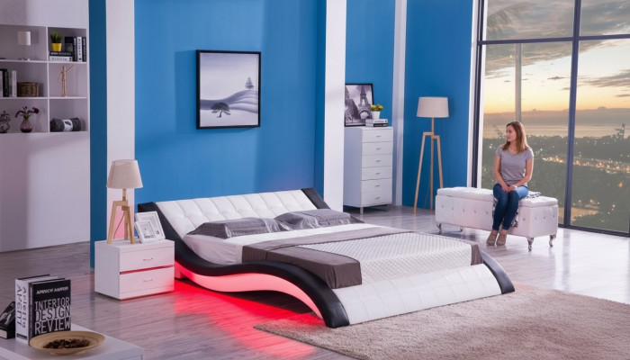 Design del letto Suono digitale USB Letti Mobili da camera da letto di lusso in pelle