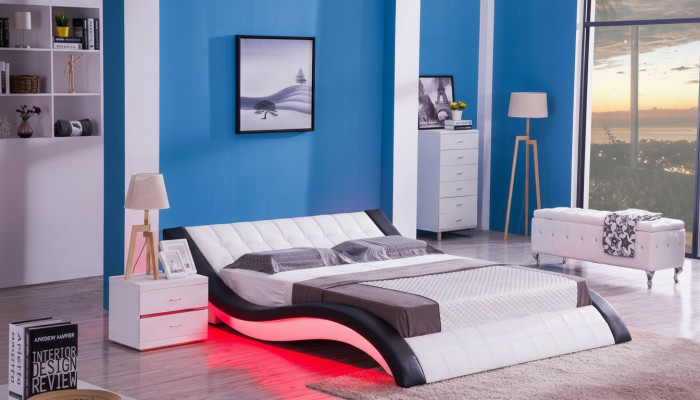 Design del letto Suono digitale USB Letti Mobili da camera da letto di lusso in pelle
