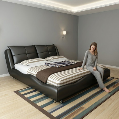 Hotel moderno con camera da letto di lusso in stile design con letti in pelle.