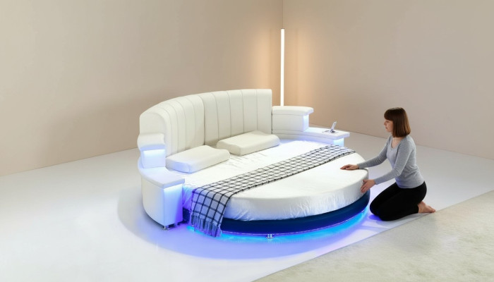 Rotonde letti mobili imbottiti letti camera da letto mobili letto in pelle LED