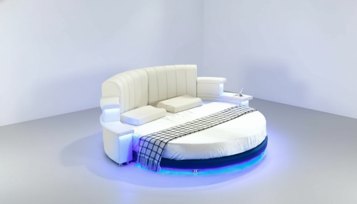 Rotonde letti mobili imbottiti letti camera da letto mobili letto in pelle LED