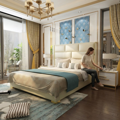 Designer letto matrimoniale camera da letto letti in pelle di lusso per hotel