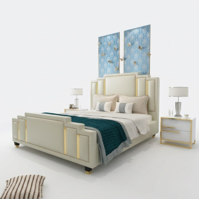 Letto matrimoniale lussuoso in camera da letto matrimoniale in hotel di design, 180x200 in pelle.