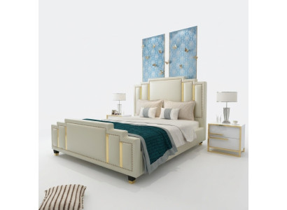 Letto matrimoniale lussuoso in camera da letto matrimoniale in hotel di design, 180x200 in pelle.
