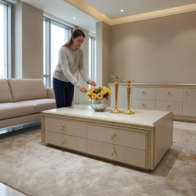 Tavolino classico intagliato in legno design di lusso Mobili italiani nuovi