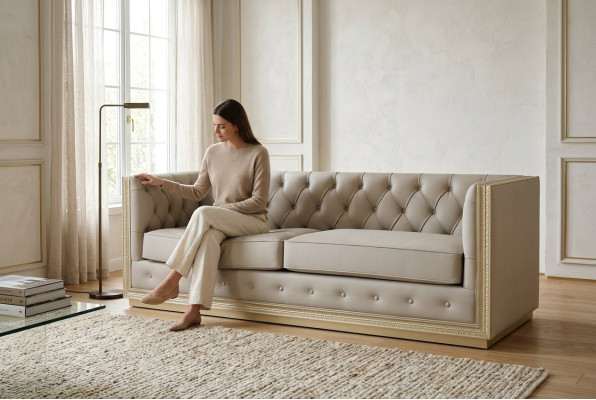 Divani Chesterfield per il soggiorno, divano italiano a tre posti, 220 cm di imbottitura.
