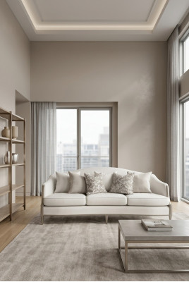 Divano design a 3 posti in tessuto grigio per il soggiorno.