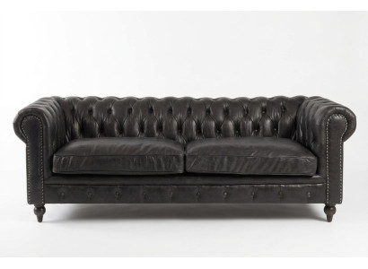 Sofà Chesterfield 3 posti in pelle-fibra in legno massello di stile moderno di lusso classico.