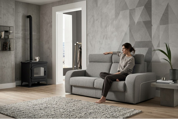 Moderno divano di lusso design 2 posti in tessuto grigio alfitalia per arredamento soggiorno.