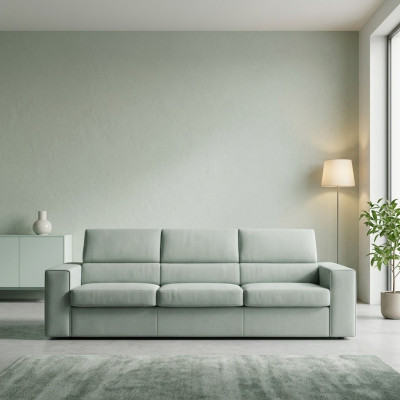 Moderno Divano Design di lusso a 3 posti Rivestito in tessuto verde chiaro in legno by alfitalia