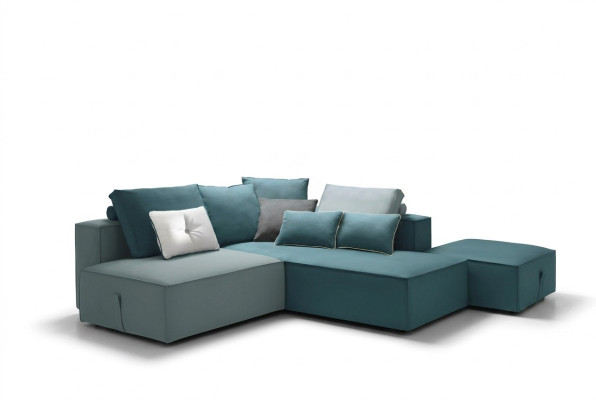 Divano angolare imbottito in set con sgabello per zona giorno design moderno alfitalia