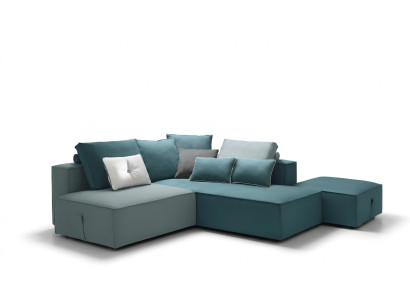 Divano angolare imbottito in set con sgabello per zona giorno design moderno alfitalia