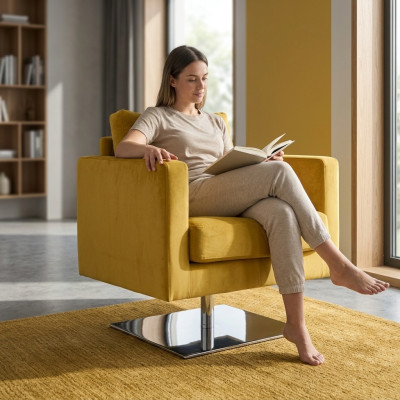 Sedia Sedia Imbottita Tessuto Giallo Di Lusso Design Lounge Club Relax Nuovo