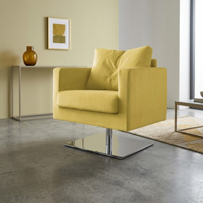 Sedia Sedia Imbottita Tessuto Giallo Di Lusso Design Lounge Club Relax Nuovo